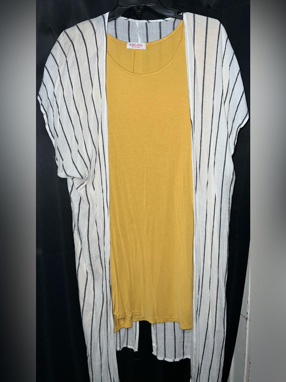 Mustard Yellow Sleeveless Tank with Striped Lightweight Duster